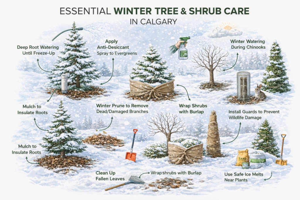 informational diagram for winter tree and shrub care